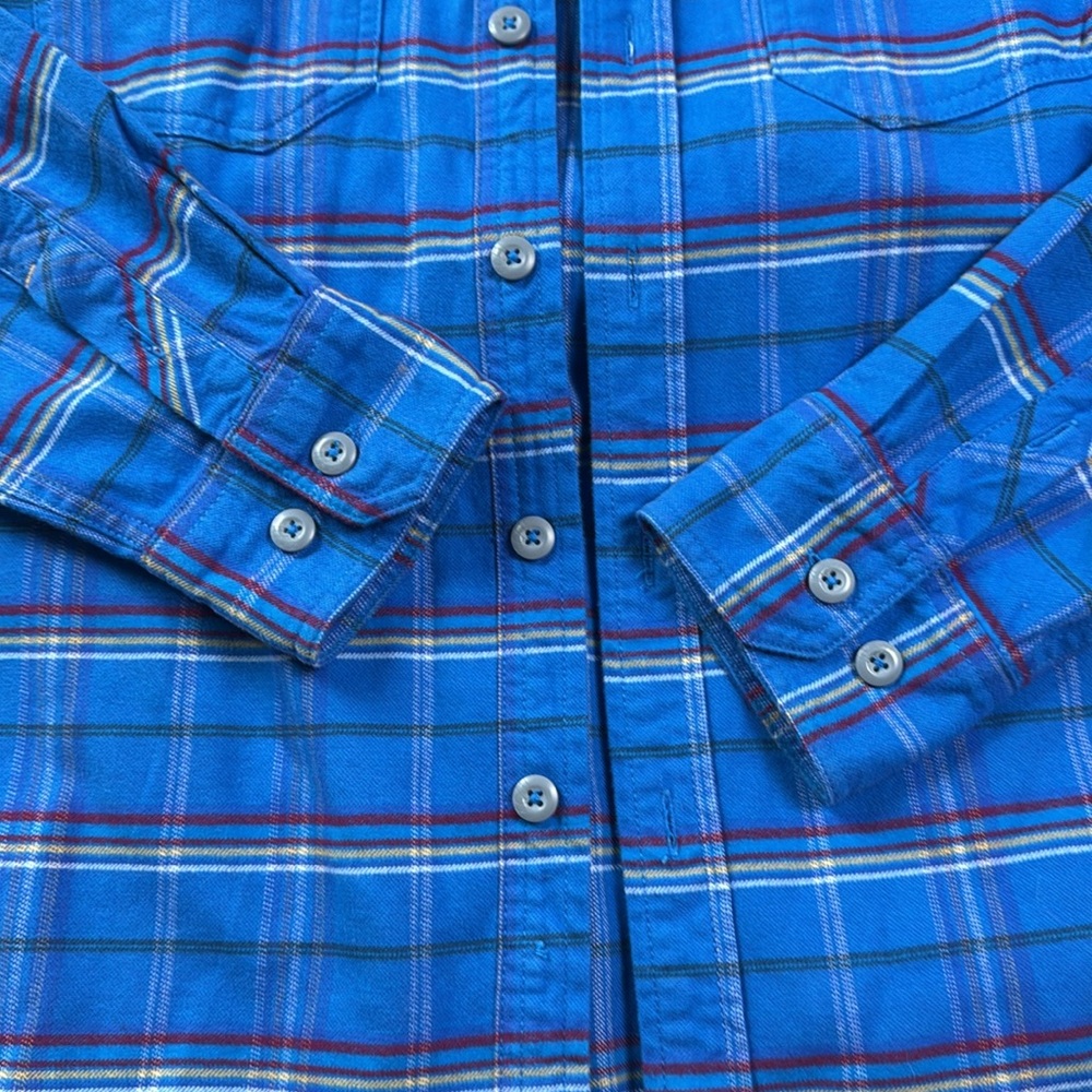 Stio Junction Midweight Flannel Shirt Plaid Small Organic Cotton Blue - Picture 5 of 12